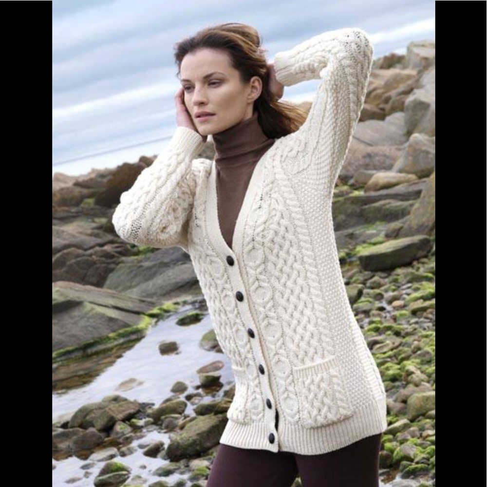Adorable Aran Crafts Irish Wool Boyfriend Cardigan